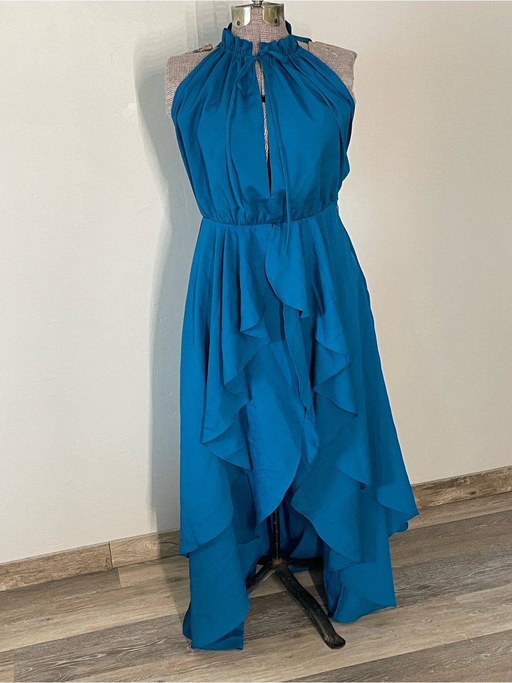 Katie May Teal Halter Ruffle High-Low Dress